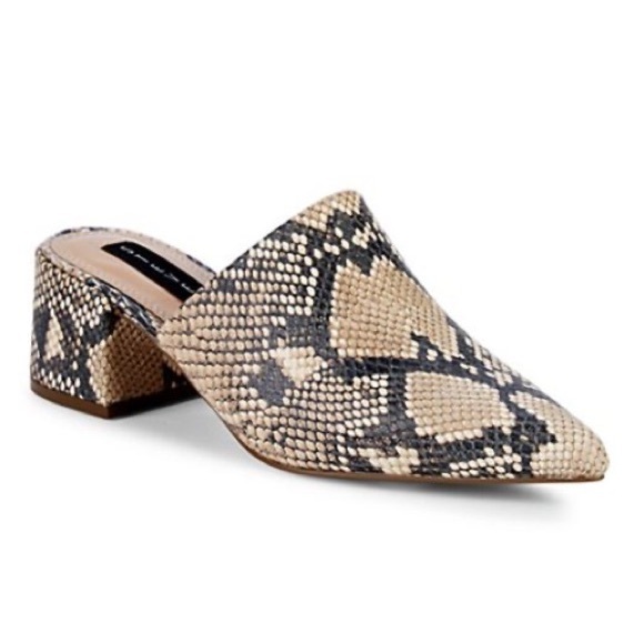 STEVEN NEW YORK by Steve Madden Selma Snake Print Pointed Toe Block Heel Mules - Picture 1 of 11